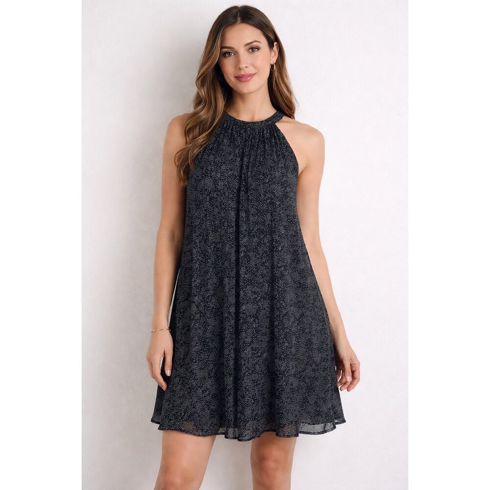 THML Women's Black with White dots sleeveless pleated swing dress in size S